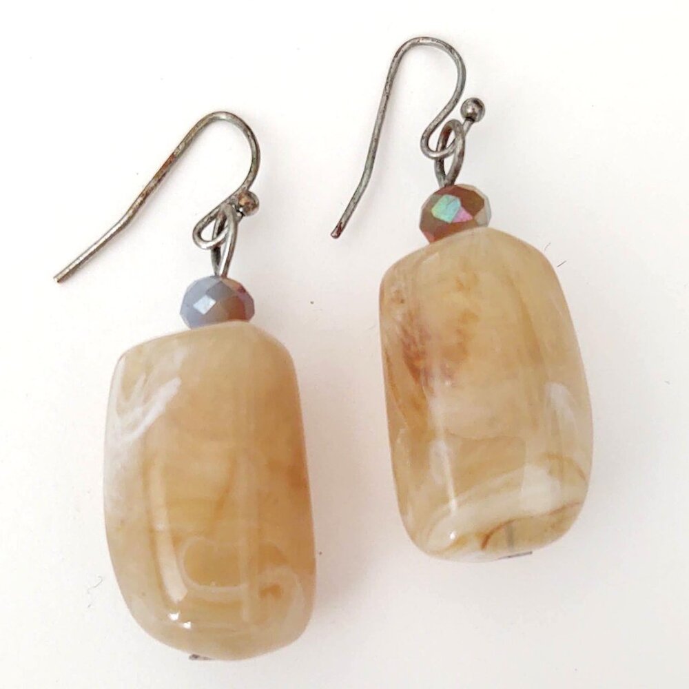 Chunky faux beige stone and crystal earrings